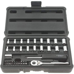 Stanley - 41 Piece 1/4" Drive Chrome Finish Socket Set - 12 Points, 5/32" to 11/16" (4mm to 17mm) Range, Inch/Metric Measurement Standard - Eagle Tool & Supply
