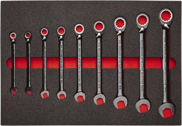 Proto - 9 Piece, 9/32" to 3/4", Spline Combination Wrench Set - Inch Measurement Standard, Black/Chrome Finish, Comes in Roll Pouch - Eagle Tool & Supply