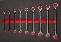 Proto - 9 Piece, 9/32" to 3/4", Spline Combination Wrench Set - Inch Measurement Standard, Black/Chrome Finish, Comes in Roll Pouch - Eagle Tool & Supply