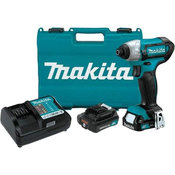 Makita - 12 Volt, 1/4" Drive, 80 Ft/Lb Torque, Cordless Impact Driver - Pistol Grip Handle, 2600 RPM, 2 Lithium-Ion Batteries Included - Eagle Tool & Supply