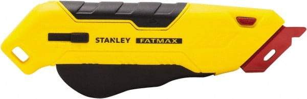 Stanley - Retractable Box Cutter - 2.175" Steel Blade, Yellow & Black Bi-Material Handle, 4 Blades Included - Eagle Tool & Supply