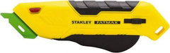 Stanley - Retractable Box Cutter - 2.175" Steel Blade, Yellow & Black Bi-Material Handle, 4 Blades Included - Eagle Tool & Supply