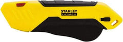 Stanley - Retractable Safety Utility Knife - 2.175" Steel Blade, Yellow & Black Bi-Material Handle, 1 Blade Included - Eagle Tool & Supply