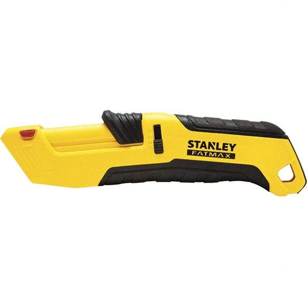 Stanley - Retractable Safety Utility Knife - 2.175" Steel Blade, Yellow & Black Ergonomic Non-slip Grips Handle, 4 Blades Included - Eagle Tool & Supply