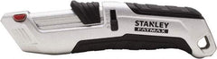 Stanley - Retractable Safety Utility Knife - 2.175" Steel Blade, Silver & Black Ergonomic Non-slip Grips Handle, 4 Blades Included - Eagle Tool & Supply