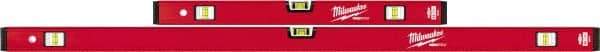 Milwaukee Tool - 24" & 48" Long 6 Vial Box Beam Level - Aluminum, Red, 2 Level & 4 Plumb Vials - Eagle Tool & Supply