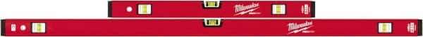 Milwaukee Tool - Magnetic 24" & 48" Long 6 Vial Box Beam Level - Aluminum, Red, 2 Level & 4 Plumb Vials - Eagle Tool & Supply