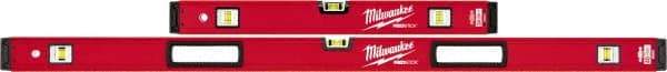 Milwaukee Tool - 24" & 48" Long 6 Vial Box Beam Level - Aluminum, Red, 2 Level & 4 Plumb Vials - Eagle Tool & Supply