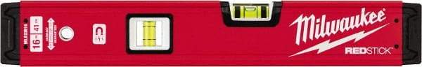 Milwaukee Tool - Magnetic 16" Long 2 Vial Box Beam Level - Aluminum, Red, 1 Level & 1 Plumb Vials - Eagle Tool & Supply