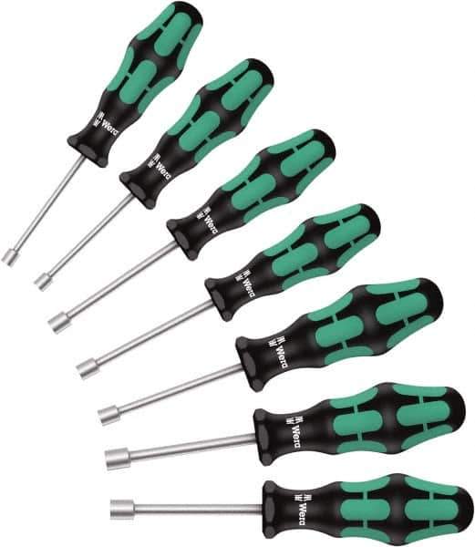 Wera - 7 Piece, 5 to 13mm Nut Driver Set - Hollow Shaft, Ergonomic Handle - Eagle Tool & Supply