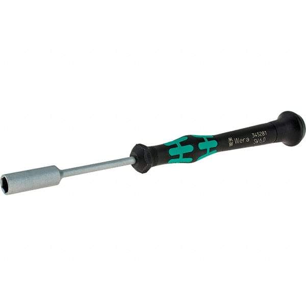 Wera - 6mm Solid Shaft Precision Nutdriver - Cushion Grip Handle, 6-1/4" OAL - Eagle Tool & Supply