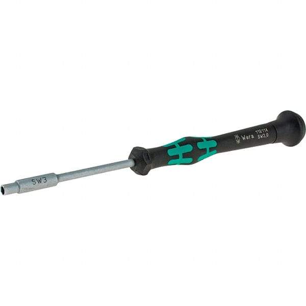 Wera - 3mm Solid Shaft Precision Nutdriver - Cushion Grip Handle, 6-1/4" OAL - Eagle Tool & Supply