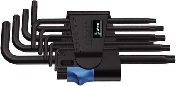 Wera - 9 Piece T8 to T40 Cast Steel L-Key Torx Key Set - T8, T9, T10, T15, T20, T25, T27, T30, T40 Torx Size - Eagle Tool & Supply