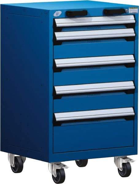 Rousseau Metal - 5 Drawer Steel Tool Roller Cabinet - 24" Wide x 39-1/8" High x 21" Deep, Ball Bearing Drawer Slides, Blue - Eagle Tool & Supply