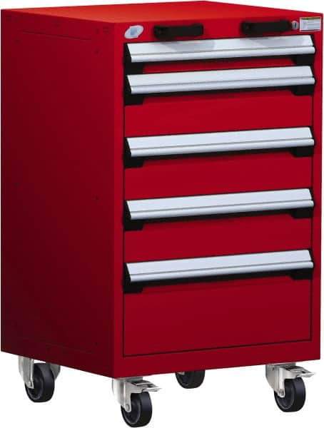 Rousseau Metal - 5 Drawer Steel Tool Roller Cabinet - 24" Wide x 39-1/8" High x 21" Deep, Ball Bearing Drawer Slides, Red - Eagle Tool & Supply