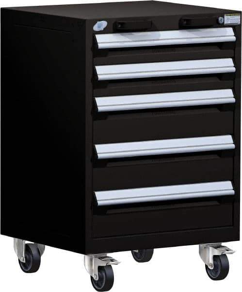 Rousseau Metal - 5 Drawer Steel Tool Roller Cabinet - 24" Wide x 35-1/8" High x 27" Deep, Ball Bearing Drawer Slides, Black - Eagle Tool & Supply