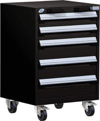 Rousseau Metal - 5 Drawer Steel Tool Roller Cabinet - 24" Wide x 35-1/8" High x 27" Deep, Ball Bearing Drawer Slides, Black - Eagle Tool & Supply