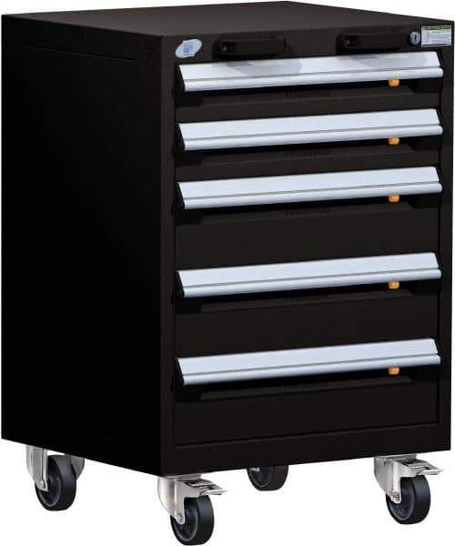 Rousseau Metal - 5 Drawer Steel Tool Roller Cabinet - 24" Wide x 35-1/8" High x 21" Deep, Ball Bearing Drawer Slides, Black - Eagle Tool & Supply