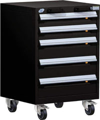 Rousseau Metal - 5 Drawer Steel Tool Roller Cabinet - 24" Wide x 35-1/8" High x 21" Deep, Ball Bearing Drawer Slides, Black - Eagle Tool & Supply