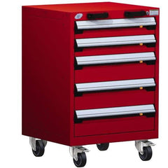 Rousseau Metal - 5 Drawer Steel Tool Roller Cabinet - 24" Wide x 35-1/8" High x 21" Deep, Ball Bearing Drawer Slides, Red - Eagle Tool & Supply