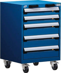 Rousseau Metal - 5 Drawer Steel Tool Roller Cabinet - 24" Wide x 35-1/8" High x 21" Deep, Ball Bearing Drawer Slides, Blue - Eagle Tool & Supply