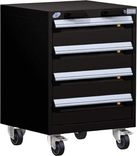 Rousseau Metal - 4 Drawer Steel Tool Roller Cabinet - 24" Wide x 33" High x 27" Deep, Ball Bearing Drawer Slides, Black - Eagle Tool & Supply
