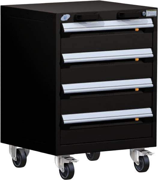 Rousseau Metal - 4 Drawer Steel Tool Roller Cabinet - 24" Wide x 33" High x 21" Deep, Ball Bearing Drawer Slides, Black - Eagle Tool & Supply