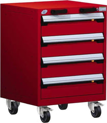 Rousseau Metal - 4 Drawer Steel Tool Roller Cabinet - 24" Wide x 33" High x 21" Deep, Ball Bearing Drawer Slides, Red - Eagle Tool & Supply