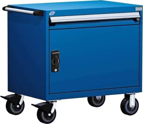 Rousseau Metal - 1 Drawer Steel Tool Roller Cabinet - 30" Wide x 35-1/8" High x 21" Deep, Ball Bearing Drawer Slides, Blue - Eagle Tool & Supply