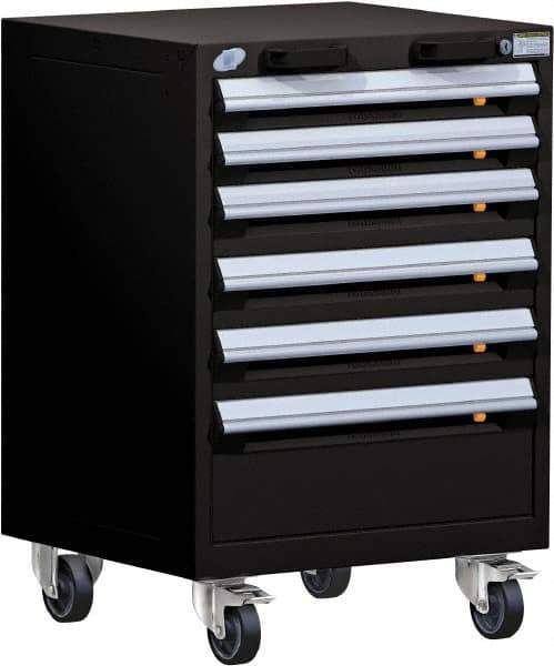 Rousseau Metal - 6 Drawer Steel Tool Roller Cabinet - 24" Wide x 35-1/8" High x 21" Deep, Ball Bearing Drawer Slides, Black - Eagle Tool & Supply