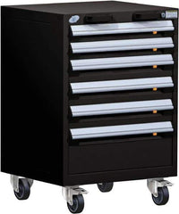 Rousseau Metal - 6 Drawer Steel Tool Roller Cabinet - 24" Wide x 35-1/8" High x 21" Deep, Ball Bearing Drawer Slides, Black - Eagle Tool & Supply