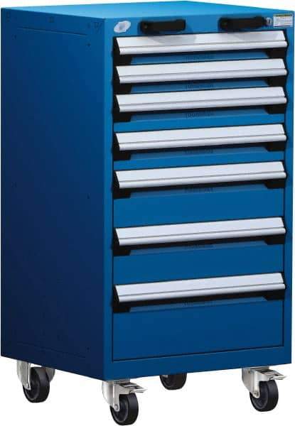 Rousseau Metal - 7 Drawer Steel Tool Roller Cabinet - 24" Wide x 43-1/8" High x 27" Deep, Ball Bearing Drawer Slides, Blue - Eagle Tool & Supply