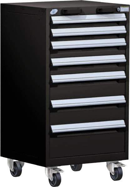 Rousseau Metal - 7 Drawer Steel Tool Roller Cabinet - 24" Wide x 43-1/8" High x 21" Deep, Ball Bearing Drawer Slides, Black - Eagle Tool & Supply