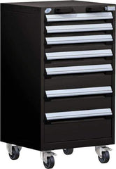Rousseau Metal - 7 Drawer Steel Tool Roller Cabinet - 24" Wide x 43-1/8" High x 21" Deep, Ball Bearing Drawer Slides, Black - Eagle Tool & Supply