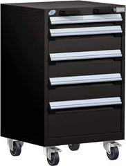 Rousseau Metal - 5 Drawer Steel Tool Roller Cabinet - 24" Wide x 39-1/8" High x 27" Deep, Ball Bearing Drawer Slides, Black - Eagle Tool & Supply