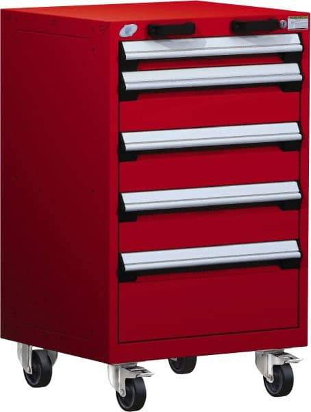 Rousseau Metal - 5 Drawer Steel Tool Roller Cabinet - 24" Wide x 39-1/8" High x 27" Deep, Ball Bearing Drawer Slides, Red - Eagle Tool & Supply