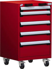 Rousseau Metal - 5 Drawer Steel Tool Roller Cabinet - 24" Wide x 39-1/8" High x 27" Deep, Ball Bearing Drawer Slides, Red - Eagle Tool & Supply