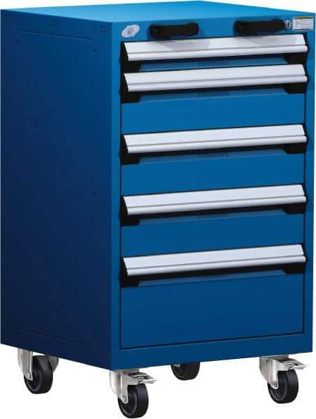 Rousseau Metal - 5 Drawer Steel Tool Roller Cabinet - 24" Wide x 39-1/8" High x 27" Deep, Ball Bearing Drawer Slides, Blue - Eagle Tool & Supply