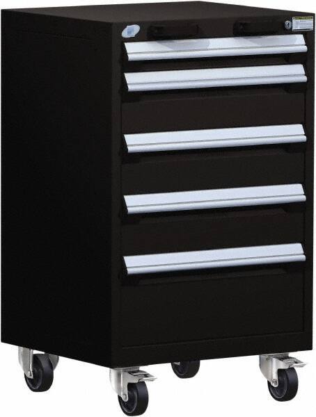 Rousseau Metal - 5 Drawer Steel Tool Roller Cabinet - 24" Wide x 39-1/8" High x 21" Deep, Ball Bearing Drawer Slides, Black - Eagle Tool & Supply
