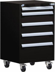 Rousseau Metal - 5 Drawer Steel Tool Roller Cabinet - 24" Wide x 39-1/8" High x 21" Deep, Ball Bearing Drawer Slides, Black - Eagle Tool & Supply