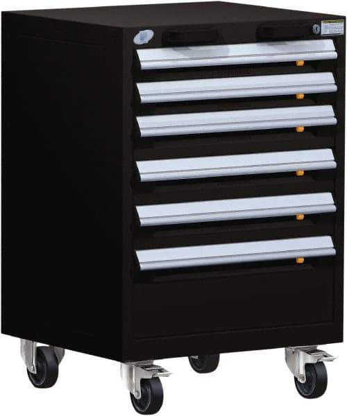 Rousseau Metal - 6 Drawer Steel Tool Roller Cabinet - 24" Wide x 35-1/8" High x 27" Deep, Ball Bearing Drawer Slides, Black - Eagle Tool & Supply