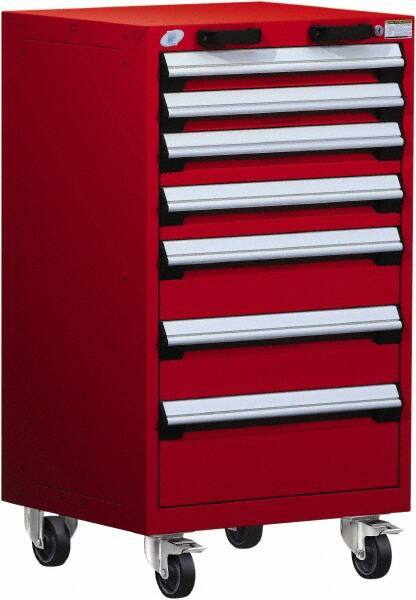 Rousseau Metal - 7 Drawer Steel Tool Roller Cabinet - 24" Wide x 43-1/8" High x 27" Deep, Ball Bearing Drawer Slides, Red - Eagle Tool & Supply
