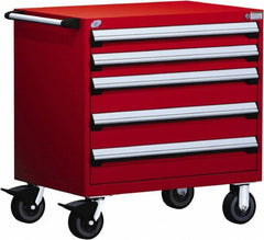 Rousseau Metal - 5 Drawer Steel Tool Roller Cabinet - 30" Wide x 37-1/2" High x 21" Deep, Ball Bearing Drawer Slides, Red - Eagle Tool & Supply