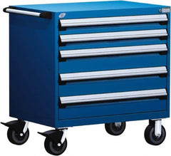 Rousseau Metal - 5 Drawer Steel Tool Roller Cabinet - 30" Wide x 37-1/2" High x 21" Deep, Ball Bearing Drawer Slides, Blue - Eagle Tool & Supply