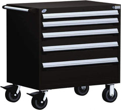 Rousseau Metal - 5 Drawer Steel Tool Roller Cabinet - 36" Wide x 37-1/2" High x 24" Deep, Ball Bearing Drawer Slides, Black - Eagle Tool & Supply