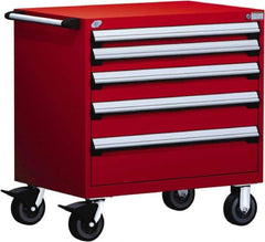 Rousseau Metal - 5 Drawer Steel Tool Roller Cabinet - 36" Wide x 37-1/2" High x 24" Deep, Ball Bearing Drawer Slides, Red - Eagle Tool & Supply
