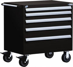 Rousseau Metal - 5 Drawer Steel Tool Roller Cabinet - 36" Wide x 37-1/2" High x 18" Deep, Ball Bearing Drawer Slides, Black - Eagle Tool & Supply