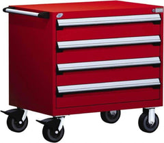 Rousseau Metal - 4 Drawer Steel Tool Roller Cabinet - 36" Wide x 35-1/8" High x 18" Deep, Ball Bearing Drawer Slides, Red - Eagle Tool & Supply