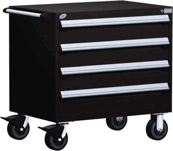 Rousseau Metal - 4 Drawer Steel Tool Roller Cabinet - 30" Wide x 35-1/8" High x 27" Deep, Ball Bearing Drawer Slides, Black - Eagle Tool & Supply