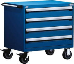 Rousseau Metal - 4 Drawer Steel Tool Roller Cabinet - 30" Wide x 35-1/8" High x 21" Deep, Ball Bearing Drawer Slides, Blue - Eagle Tool & Supply